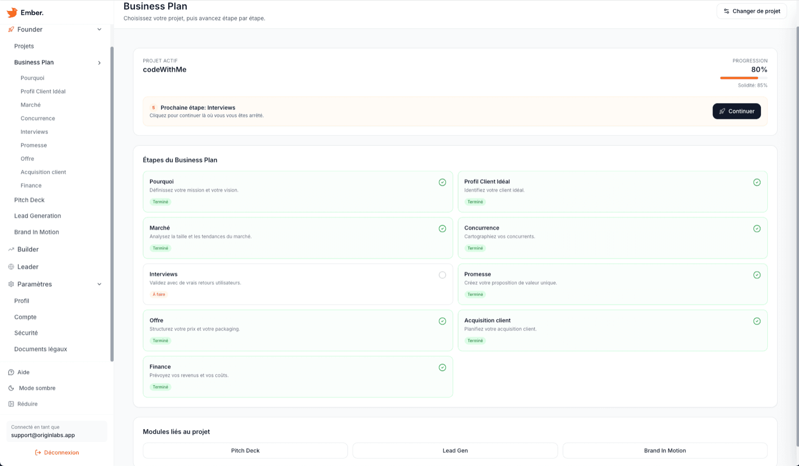 Ember Business Plan Engine — 9 interconnected modules