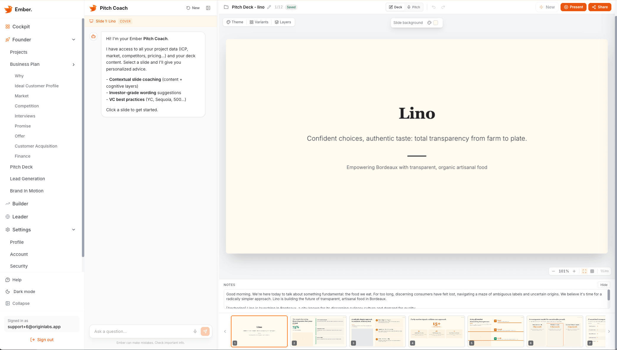 Ember Pitch & Deck System — VC-framework deck editor