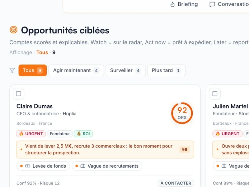 Lead Intelligence : opportunités ciblées, scorées et expliquées, avec le plan d’approche