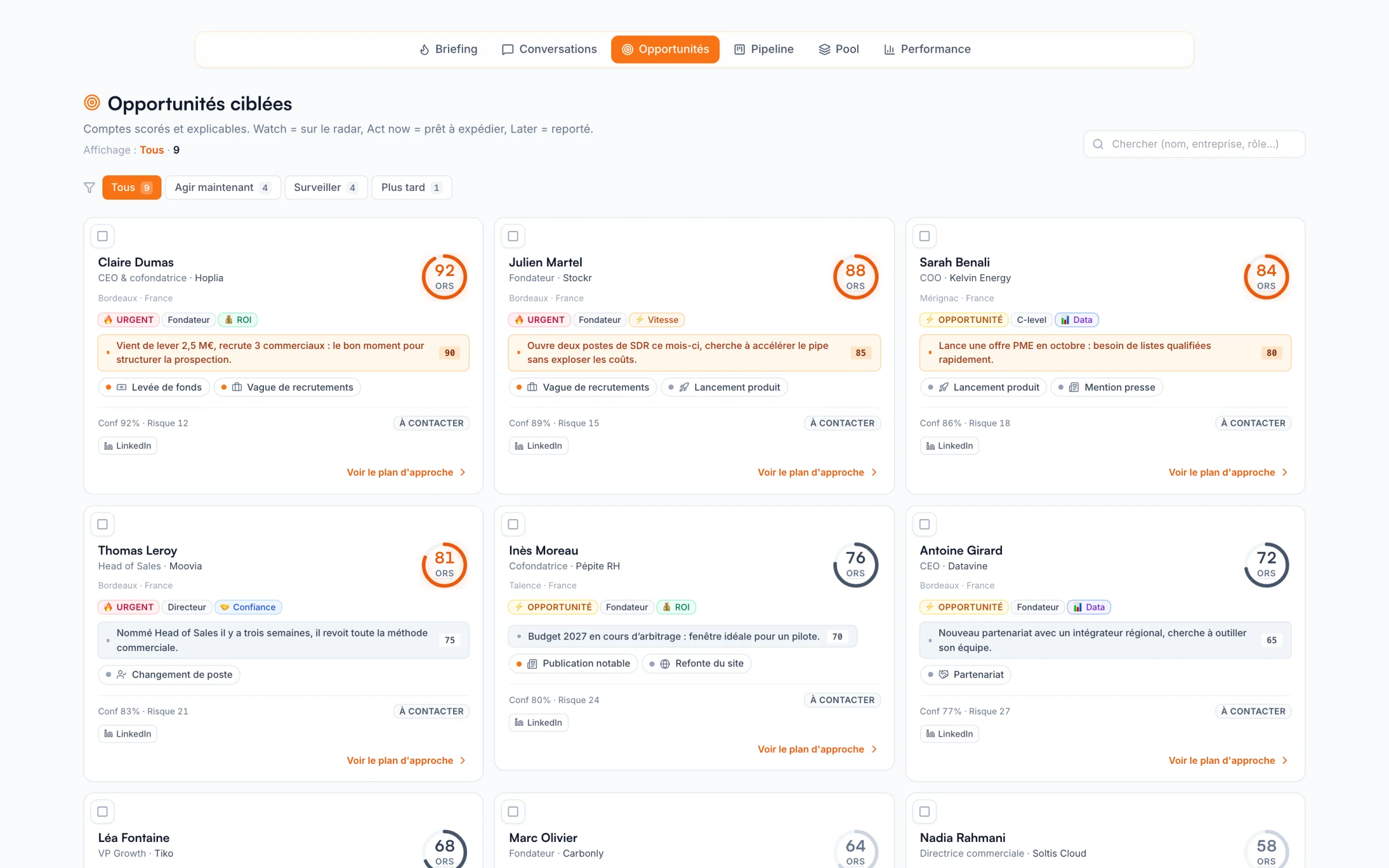 Lead Intelligence : opportunités ciblées, scorées et expliquées, avec le plan d’approche
