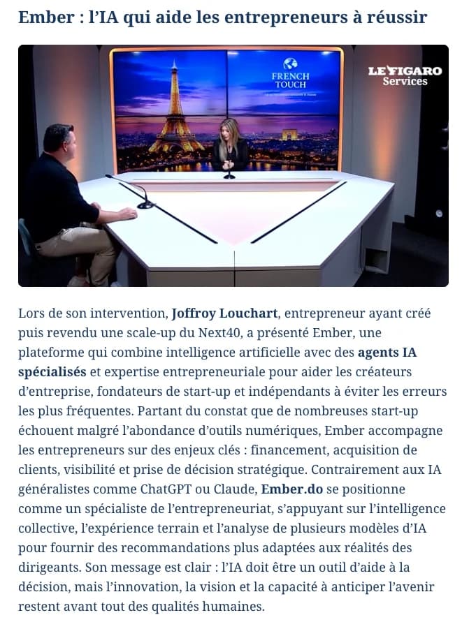 L’article du Figaro Services sur le passage de Joffroy Louchart dans French Touch, avec le plateau de l’émission